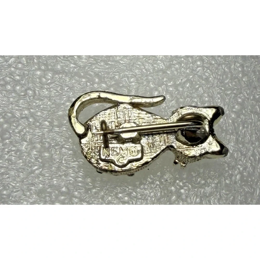 Vintage NEMO Signed Crystal Rhinestone Silver Tone Kitty Cat Pin Brooch 3/4